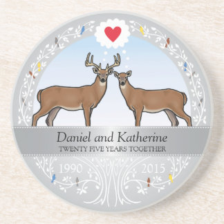 25th Wedding Anniversary, Buck & Doe Personalised Coaster