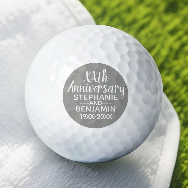 25th Wedding Anniversary - Can Edit Grey Colour Golf Balls (Personalized Golf Ball - Add Your Monogram for a Wedding Anniversary Favor)