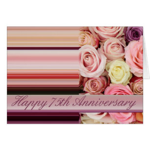 25th Wedding Anniversary Card -Pastel roses stripe