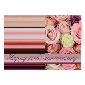 25th Wedding Anniversary Card -Pastel roses stripe