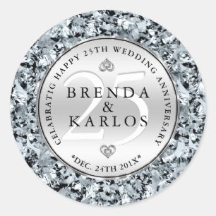 25th wedding anniversary celebration classic round sticker