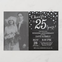 25th Wedding Anniversary Chalkboard Black Silver