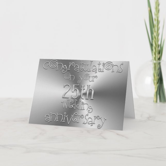 25th Wedding Anniversary Chic Silver Typography Card (Front)