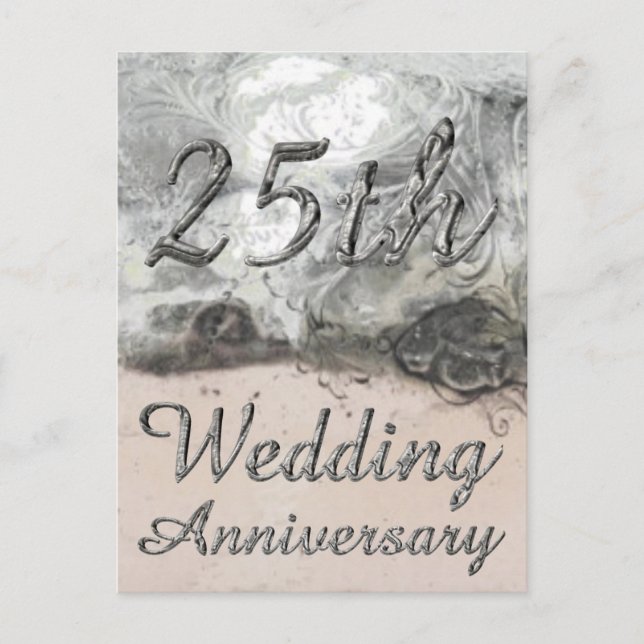 25th Wedding Anniversary Chic Silver Typography Postcard (Front)