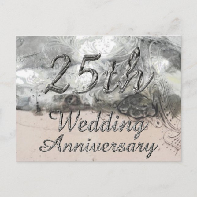 25th Wedding Anniversary Chic Silver Typography Postcard (Front)