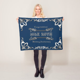 25th Wedding Anniversary Classic Book Cover Silver Fleece Blanket