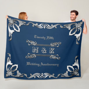 25th Wedding Anniversary Classic Book Cover Silver Fleece Blanket