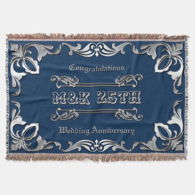 25th Wedding Anniversary Classic Book Cover Silver Throw Blanket (Front)