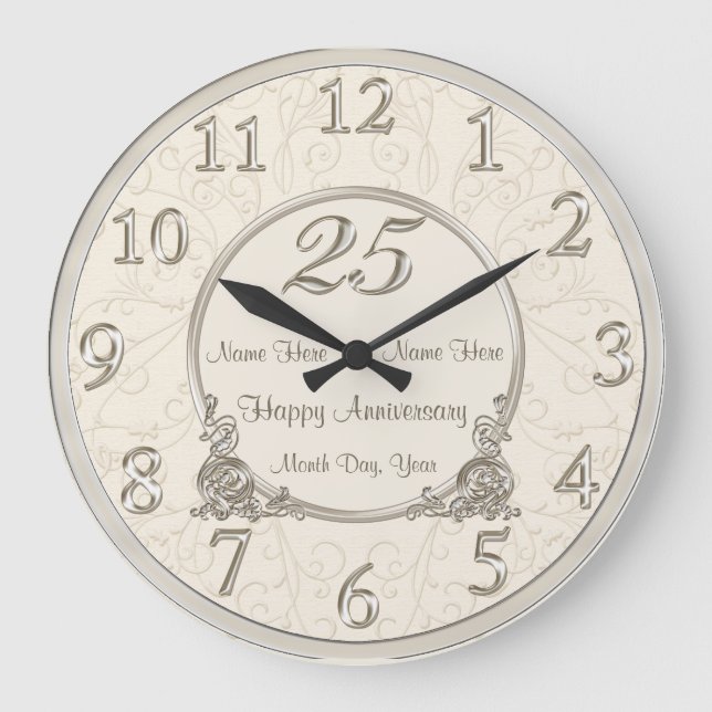 25th Wedding Anniversary Clocks COUPLES NAMES DATE (Front)