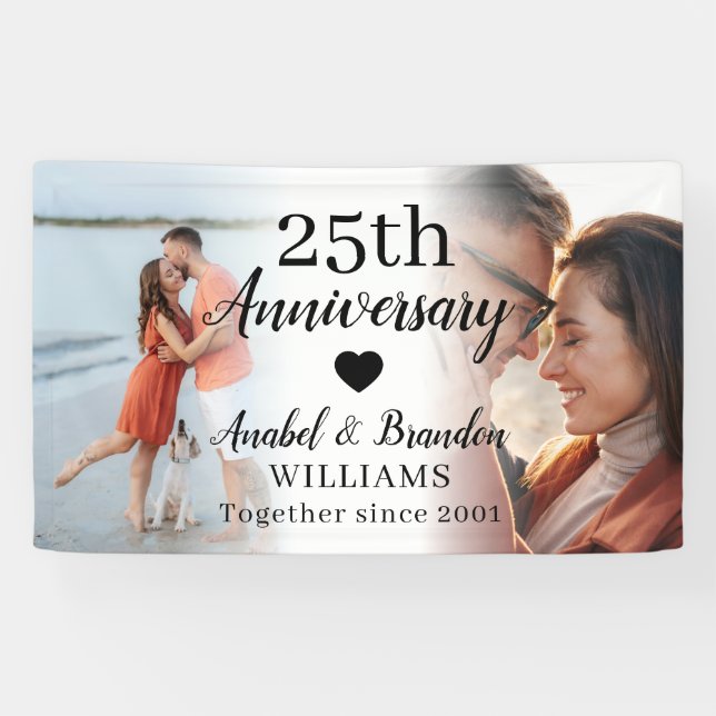25th Wedding Anniversary Custom 2 Photo Collage Banner (Horizontal)