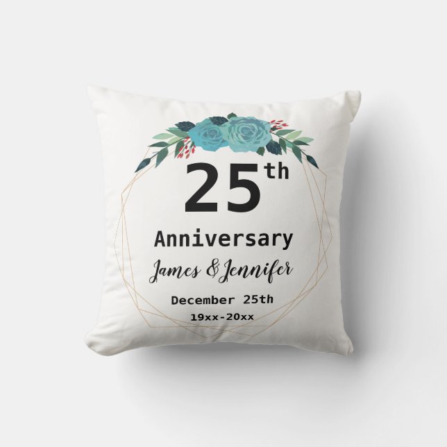 25th Wedding Anniversary Custom Names and Year Cushion (Front)