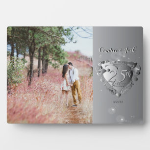 25th Wedding Anniversary Custom Photo Silver Heart Plaque