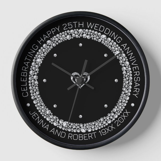 25th Wedding Anniversary Diamond Circle Clock (Front)