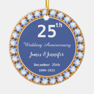25th Wedding Anniversary diamond Custom Names Ceramic Tree Decoration