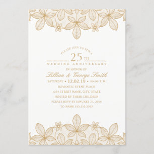 25th Wedding Anniversary Elegant Golden Lace Invitation