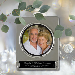25th Wedding Anniversary Elegant Keepsake Picture Silver Plated Banner Ornament
