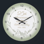 25th Wedding Anniversary Elegant Large Clock<br><div class="desc">A beautiful,  minimalist wedding anniversary design with green floral garland. Can be personalised by adding that husband and wife’s names and the years they have been married.</div>
