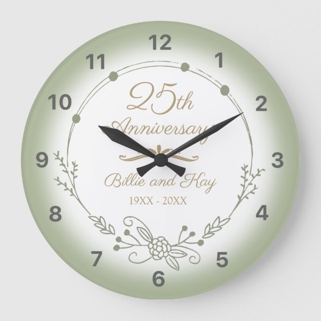 25th Wedding Anniversary Elegant Large Clock (Front)