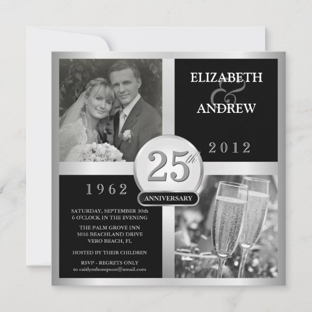 25th Wedding Anniversary Elegant Photo Invitations (Front)