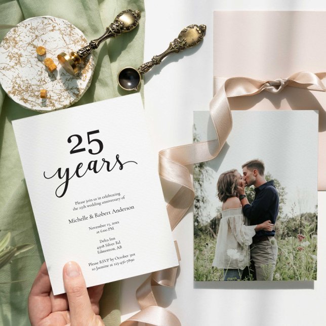 25th wedding Anniversary Elegant Photo Minimalist Invitation (Creator Uploaded)