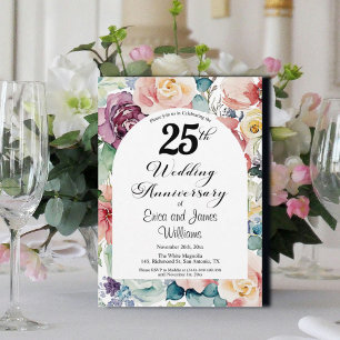 25th Wedding Anniversary Elegant Script Floral Invitation
