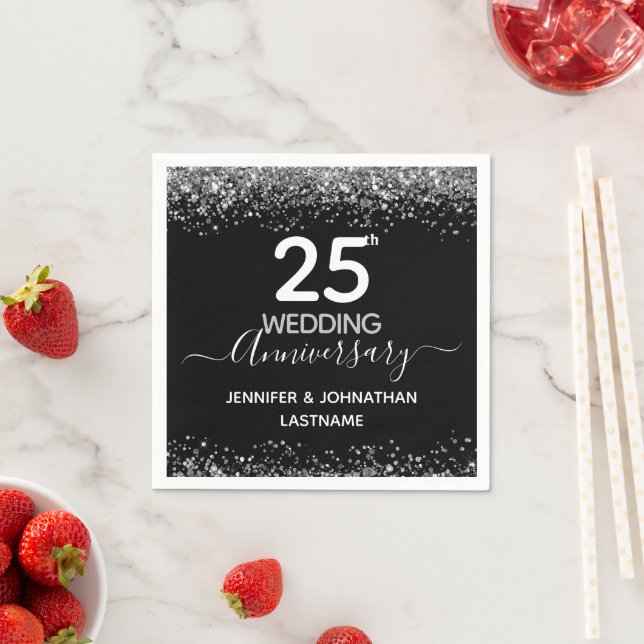 25th Wedding Anniversary Faux Glitter Napkin (Insitu)