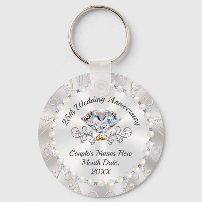 25th Wedding Anniversary Favors Souvenirs, Custom Key Ring (Front)