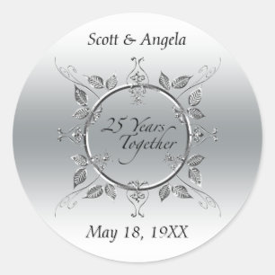 25th Wedding Anniversary Favour Silver 25 Years Classic Round Sticker