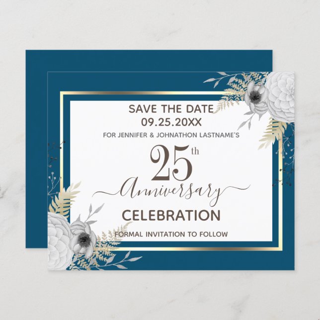 25th Wedding Anniversary Floral Save the Date Invi (Front/Back)