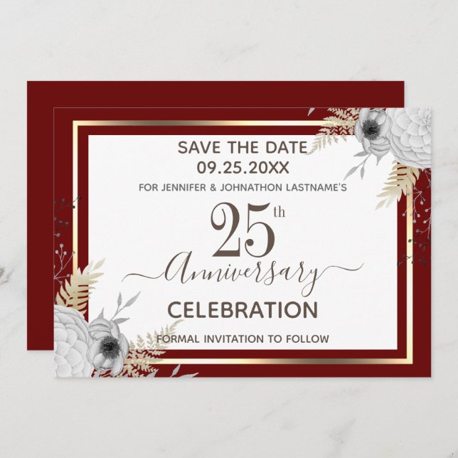 25th Wedding Anniversary Floral Save the Date Invi Invitation (Front/Back)