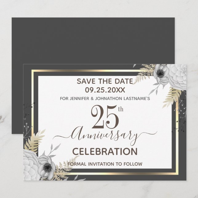 25th Wedding Anniversary Floral Save the Date Invitation (Front/Back)