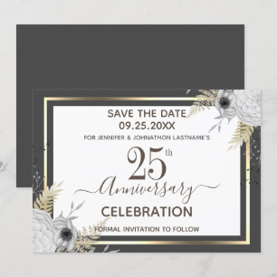 25th Wedding Anniversary Floral Save the Date Invitation