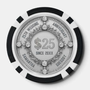 25th Wedding Anniversary Glamorous White Diamonds Poker Chips