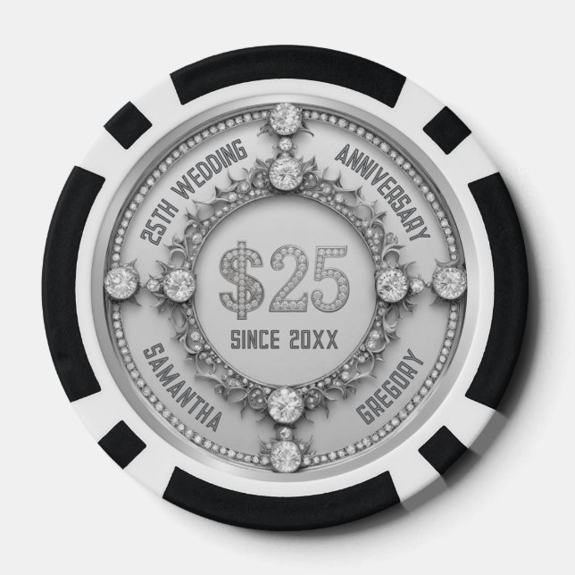 25th Wedding Anniversary Glamourous White Diamonds Poker Chips (Back)