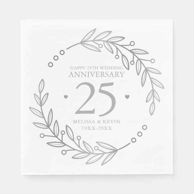25th Wedding Anniversary Gold Botanical Frame Napkin (Front)