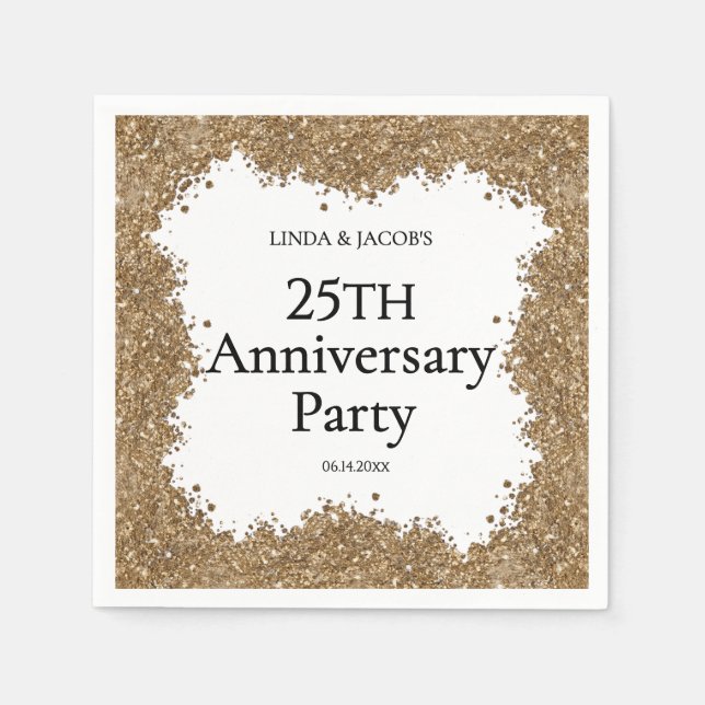 25th Wedding Anniversary Gold Faux Glitter  Napkin (Front)