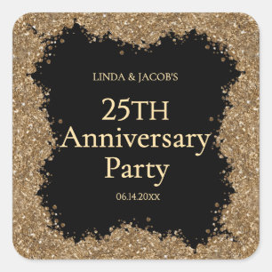 25th Wedding Anniversary Gold Faux Glitter  Square Sticker