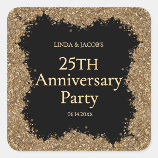 25th Wedding Anniversary Gold Faux Glitter Square Sticker