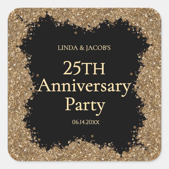 25th Wedding Anniversary Gold Faux Glitter  Square Sticker (Front)
