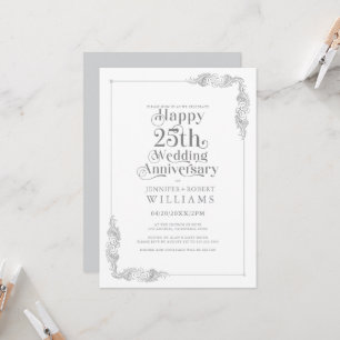 25th Wedding Anniversary Gold Floral Frame Invitation