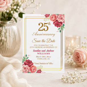 25th Wedding Anniversary Gold Frame Floral Save The Date