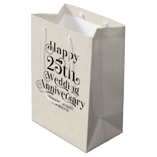 25th Wedding Anniversary Gold Typography  Medium Gift Bag