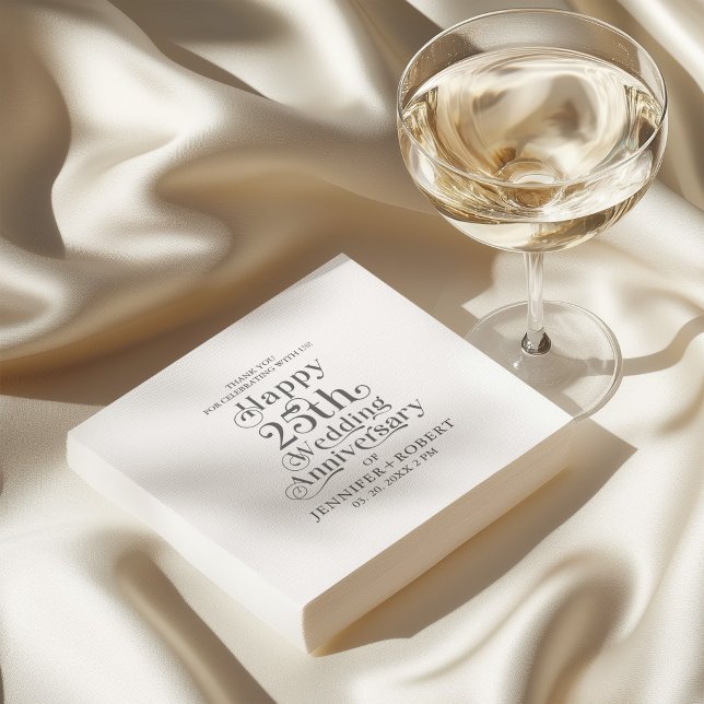 25th Wedding Anniversary Gold Typography Napkin (Creator Uploaded)