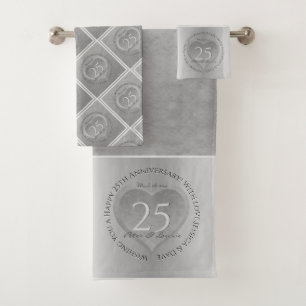 25th Wedding Anniversary Golden Bath Towel Set