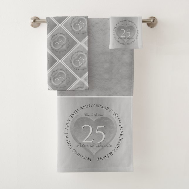 25th Wedding Anniversary Golden Bath Towel Set (Insitu)