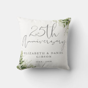 25th Wedding Anniversary Greenery Floral Cushion