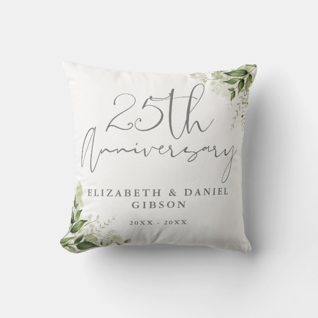 25th Wedding Anniversary Greenery Floral Cushion (Front)