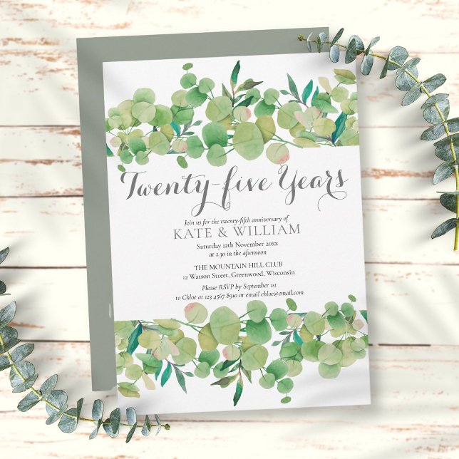 25th Wedding Anniversary Greenery Floral Invitation (25th Wedding Anniversary Greenery Floral Invitation)