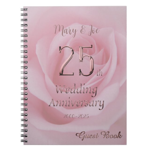 25th Wedding Anniversary Guest Book Pink Rose (Front)