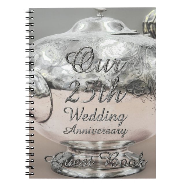 25th Wedding Anniversary Guest Book Silver Teapot (Front)